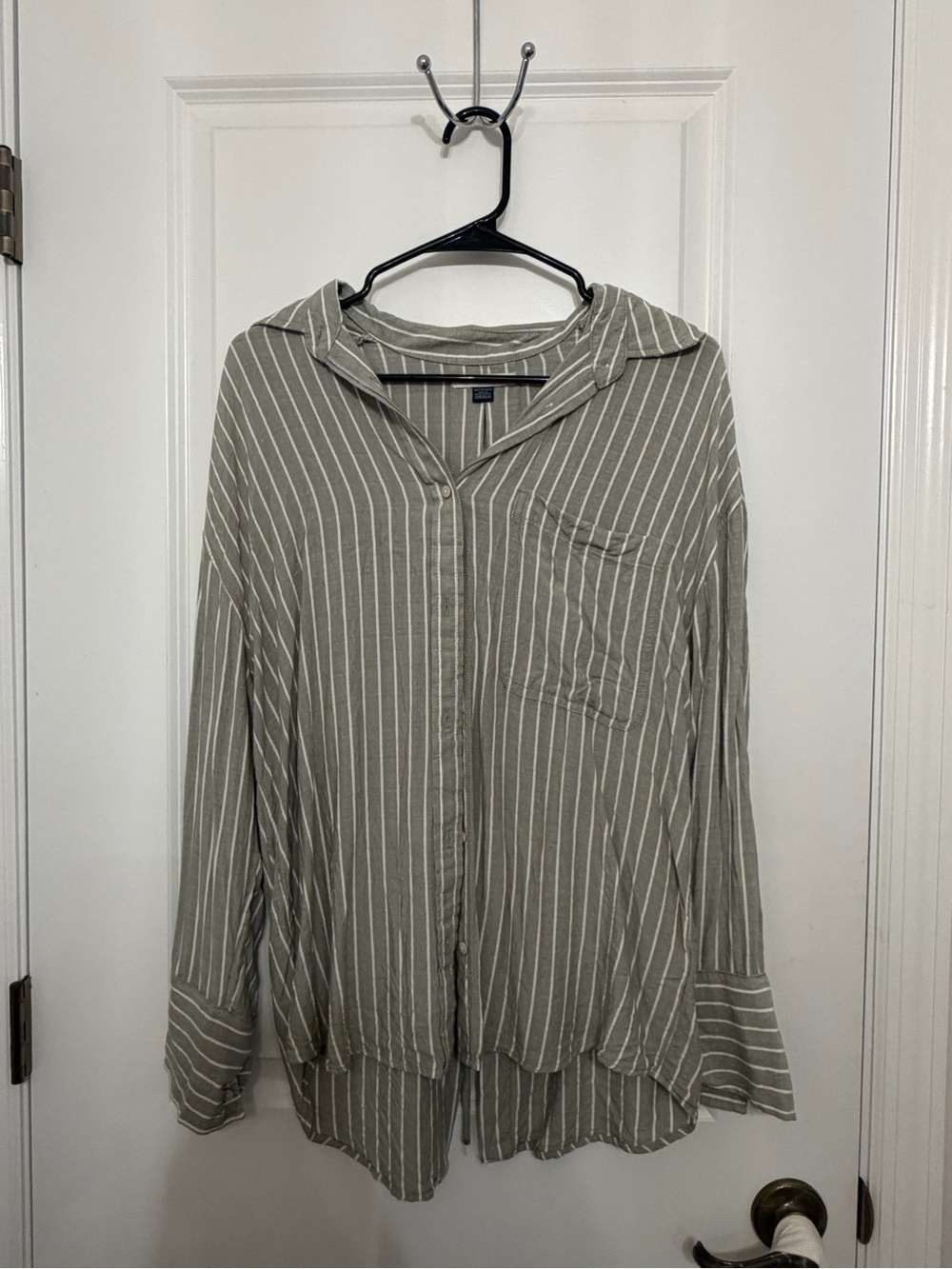 Tie-back Stripe Button-Down Shirt